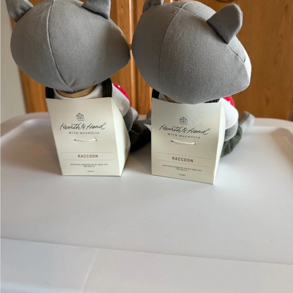 Pair of Gray Raccoon Plush Dolls with Red‎ Mushroom